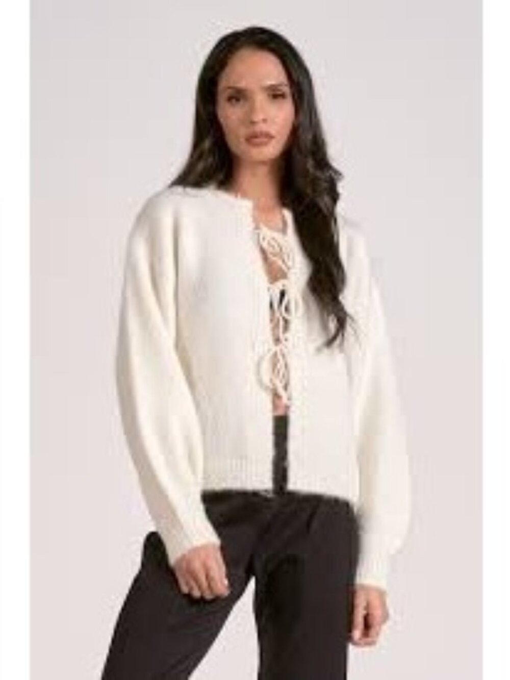Elan Women’s Ivory Oversized Long Sleeve Tie Front Sweater Size S